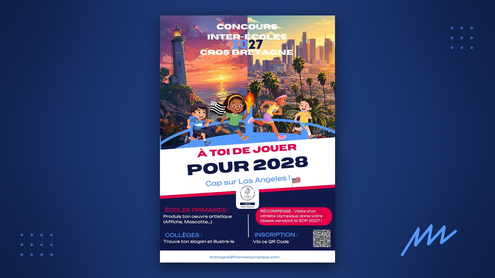 Affiche du concours inter-écoles et collèges « À toi de jouer pour 2028 » du CROS Bretagne